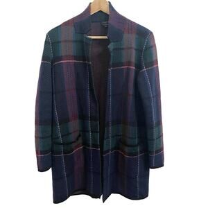 Talbots Blazer Cardigan Womens SP Pure Merino Wool Plaid Open Long Holiday Work